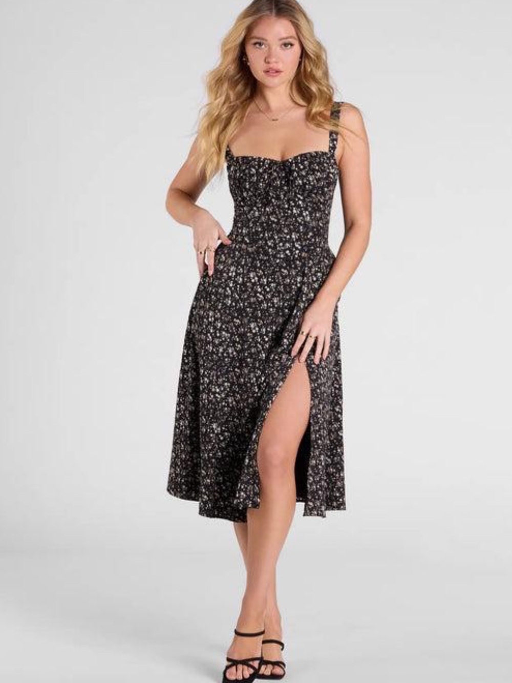 Windsor Blooms Corset Dress Black Floral Lace Up Milkmaid Cottagecore Summer